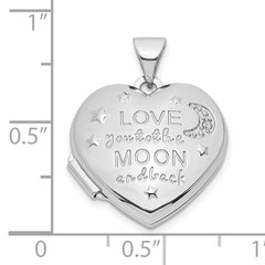 Sterling Silver Rhodium-plated CZ Love Moon and Back 18mm Heart Locket