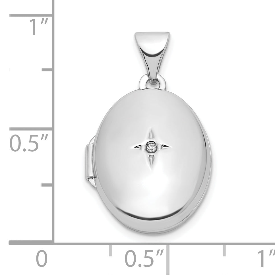 Sterling Silver Rhodium-plated Diamond 17mm Oval Locket