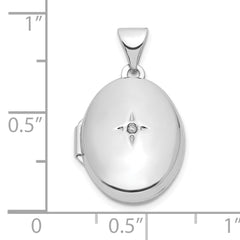 Sterling Silver Rhodium-plated Diamond 17mm Oval Locket