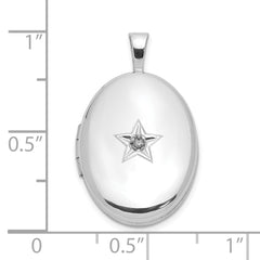 Sterling Silver Rhodium-plated Diamond Star 19x15mm Oval Locket