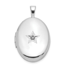 Sterling Silver Rhodium-plated Diamond Star 19x15mm Oval Locket