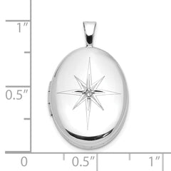 Sterling Silver Rhodium-plated Diamond Starburst 19x15mm Oval Locket