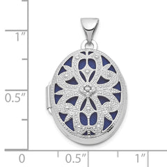 Sterling Silver Rhodium-plated Filigree Diamond 21mm Oval Locket