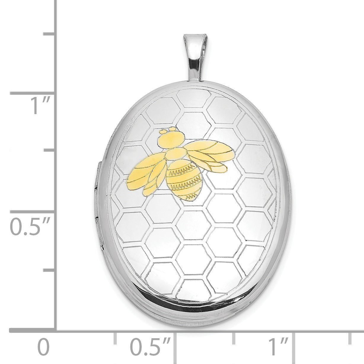 Sterling Silver RH-plated Gold-tone Bee & Honeycomb 26x20mm Oval Locket