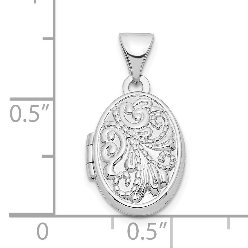 Sterling Silver Rhodium-plated Swirl Design 14mm Oval Locket