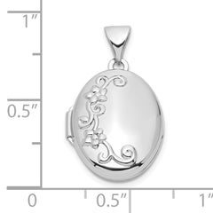 Sterling Silver Rhodium-plated Floral 17mm Oval Locket