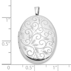 Sterling Silver Rhodium-plated Scroll Design 26x20mm Oval Locket