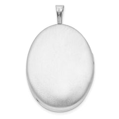 Sterling Silver Rhodium-plated Quilt Design 26x20mm Oval Locket