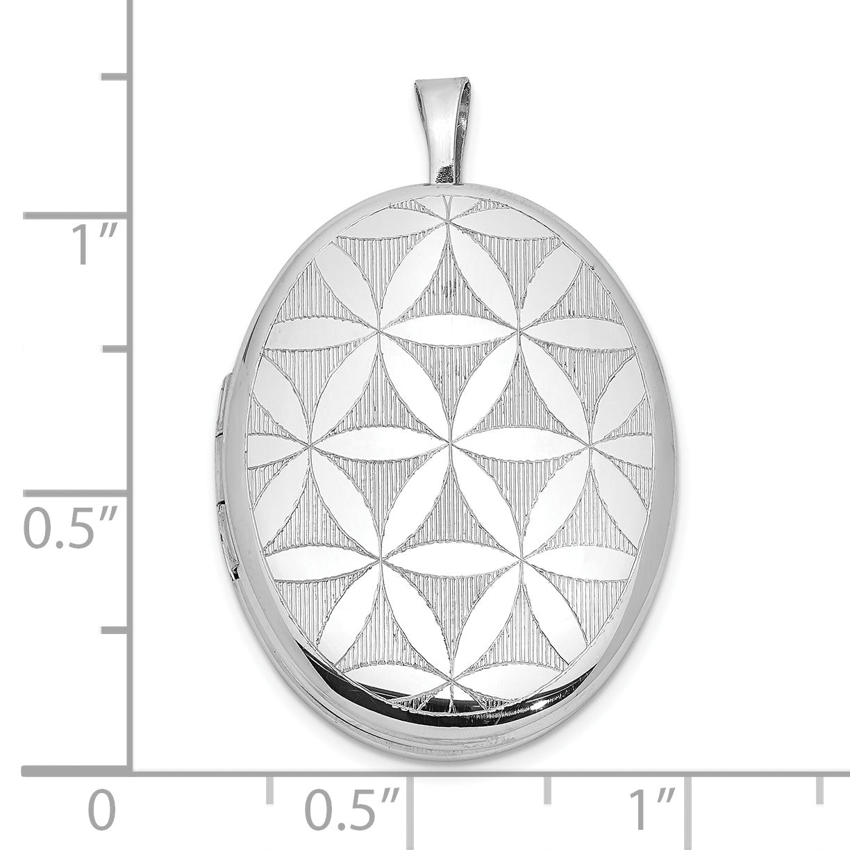 Sterling Silver Rhodium-plated Quilt Design 26x20mm Oval Locket