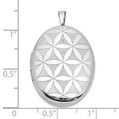 Sterling Silver Rhodium-plated Quilt Design 26x20mm Oval Locket