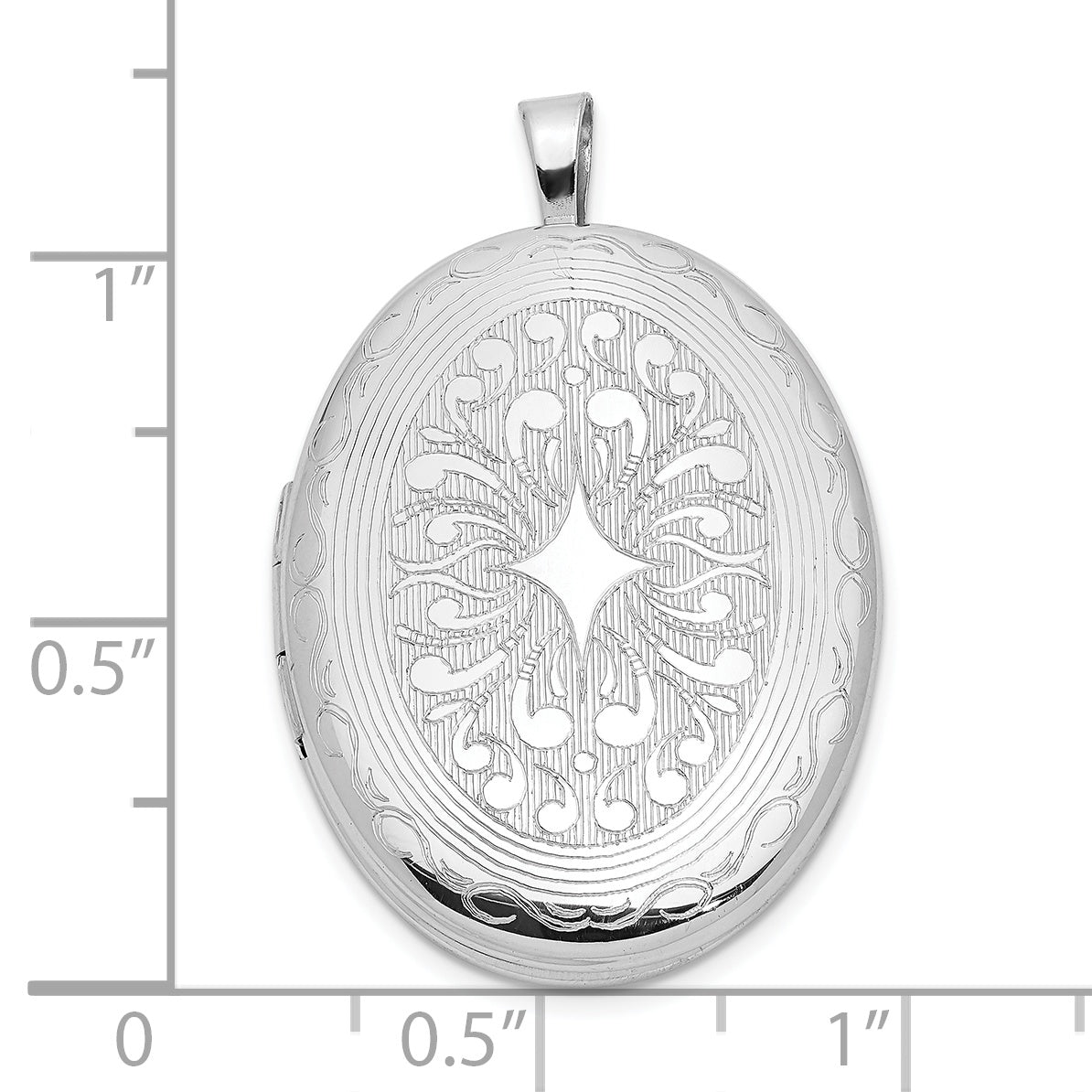 Sterling Silver Rhodium-plated Polished Medallion 26x20mm Oval Locket