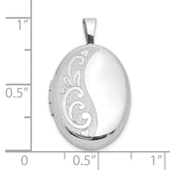 Sterling Silver Rhodium-plated Side Scroll Design 19x15mm Oval Locket