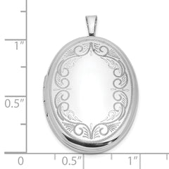 Sterling Silver Rhodium-plated Swirled Border 26x20mm Oval Locket