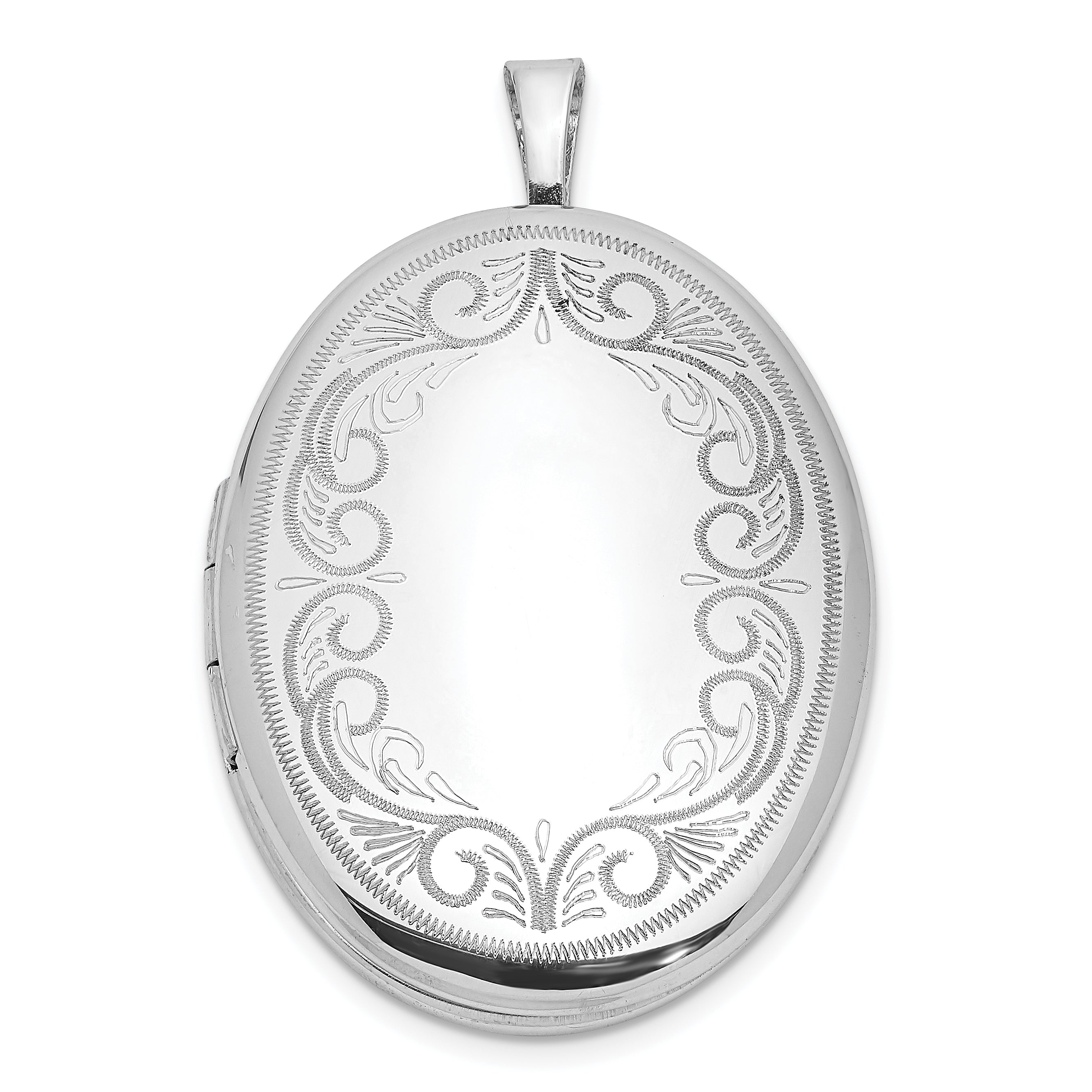 Sterling Silver Rhodium-plated Swirled Border 26x20mm Oval Locket