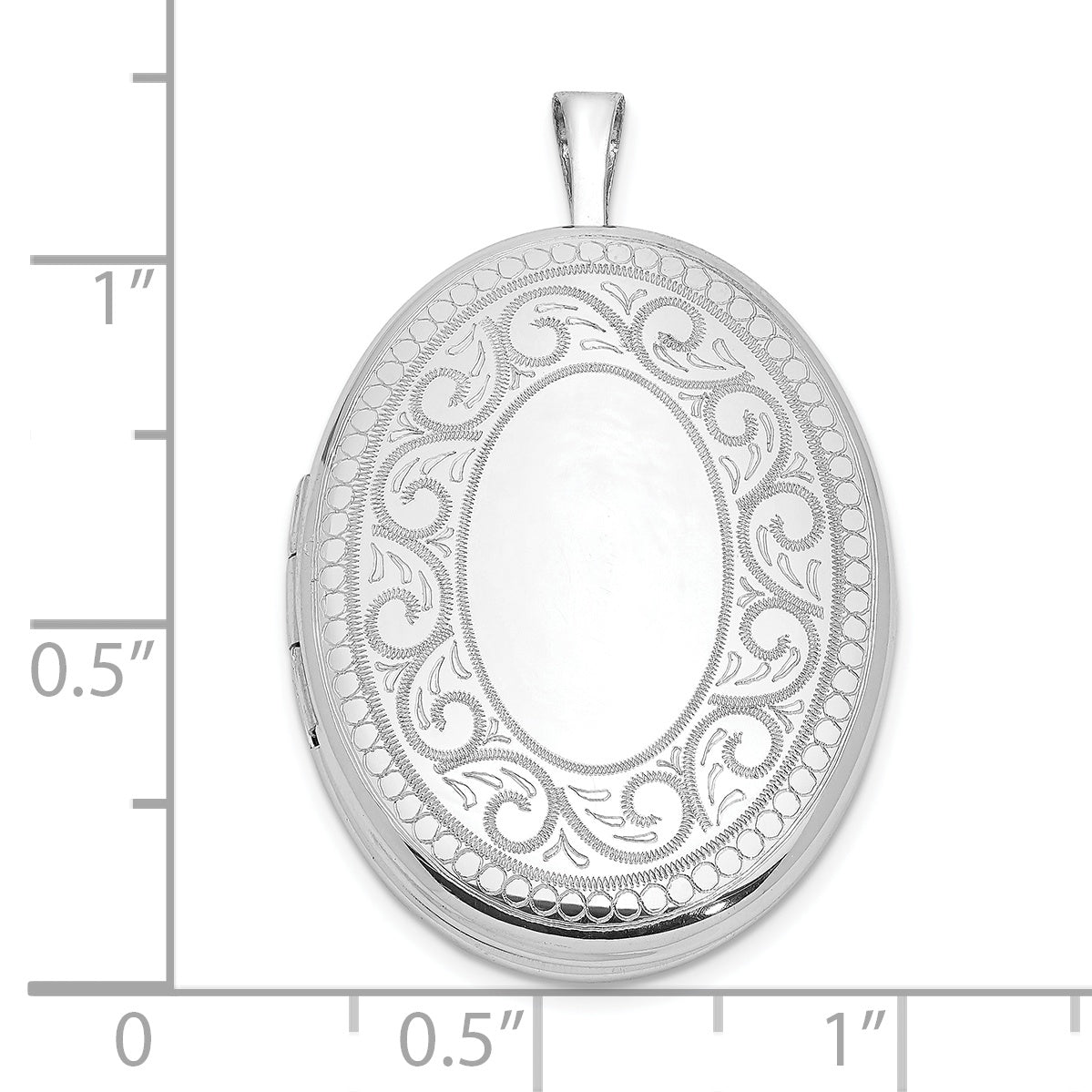 Sterling Silver Rhodium-plated Paisley Border 26x20mm Oval Locket