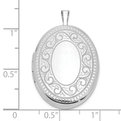 Sterling Silver Rhodium-plated Paisley Border 26x20mm Oval Locket