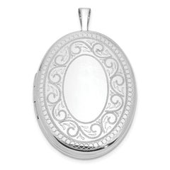 Sterling Silver Rhodium-plated Paisley Border 26x20mm Oval Locket