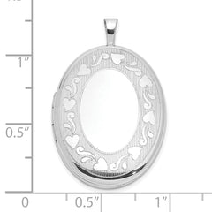 Sterling Silver Rhodium-plated Heart Border 26x20mm Oval Locket