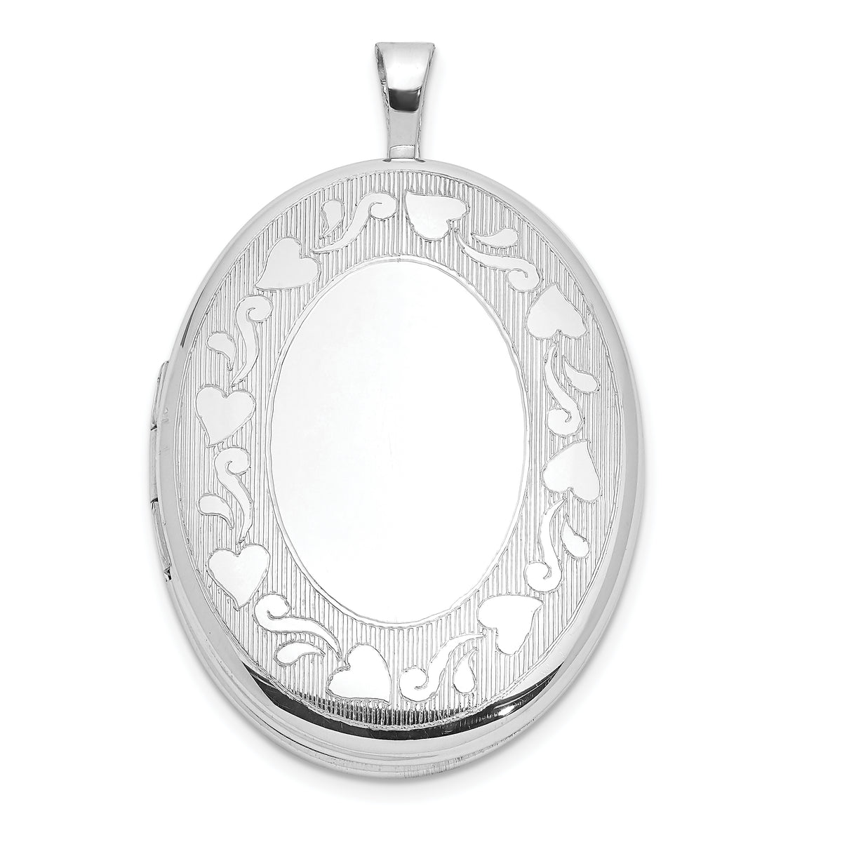 Sterling Silver Rhodium-plated Heart Border 26x20mm Oval Locket