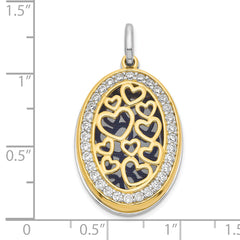 Sterling Silver Yellow & White Rhodium-plated Heart CZ 26mm Swing Locket