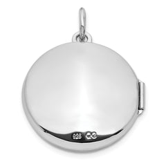 Sterling Silver Rhodium-plated CZ Compass 20mm Round Locket