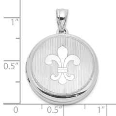 Sterling Silver Rhodium-plated Fleur de Lis 20mm Round Locket