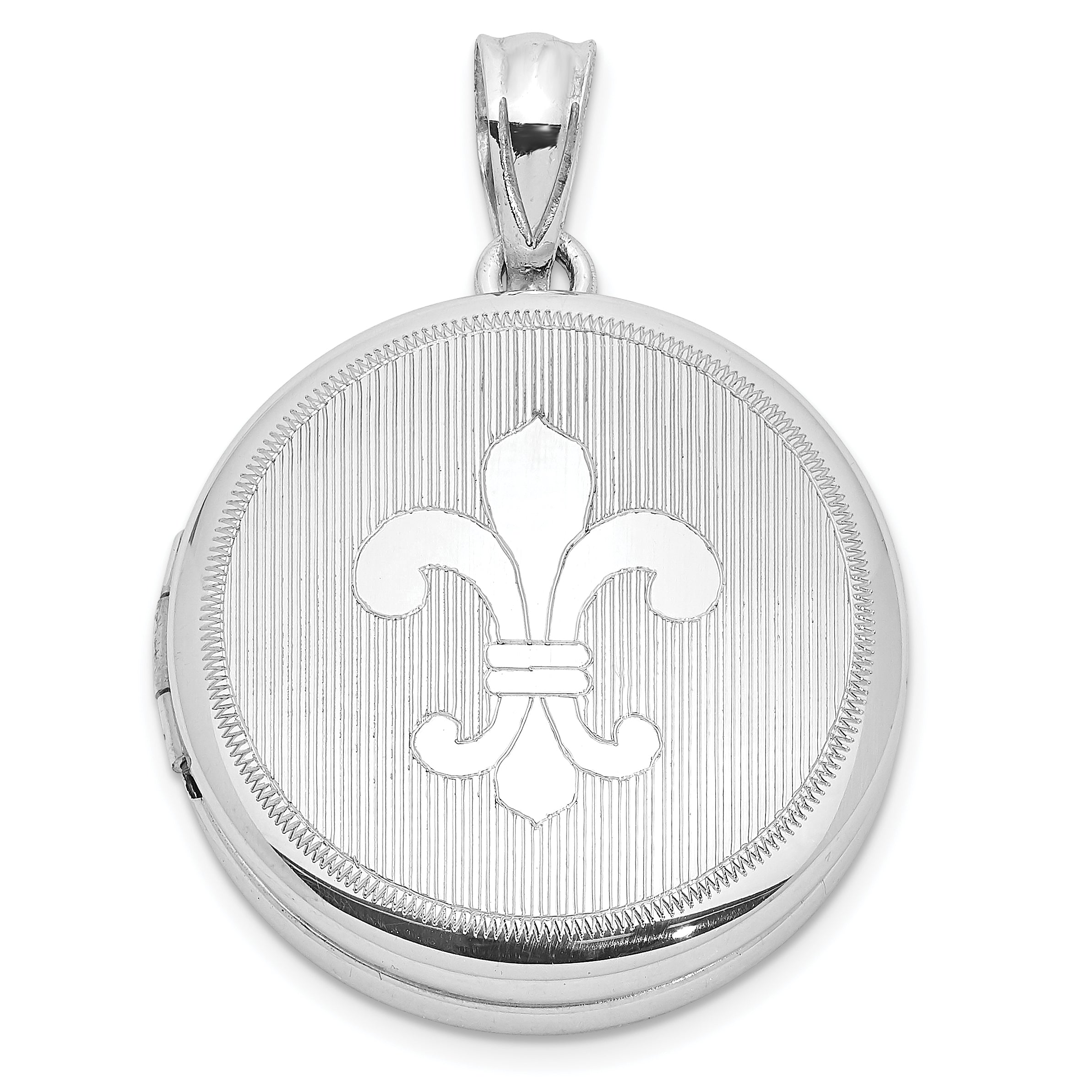 Sterling Silver Rhodium-plated Fleur de Lis 20mm Round Locket