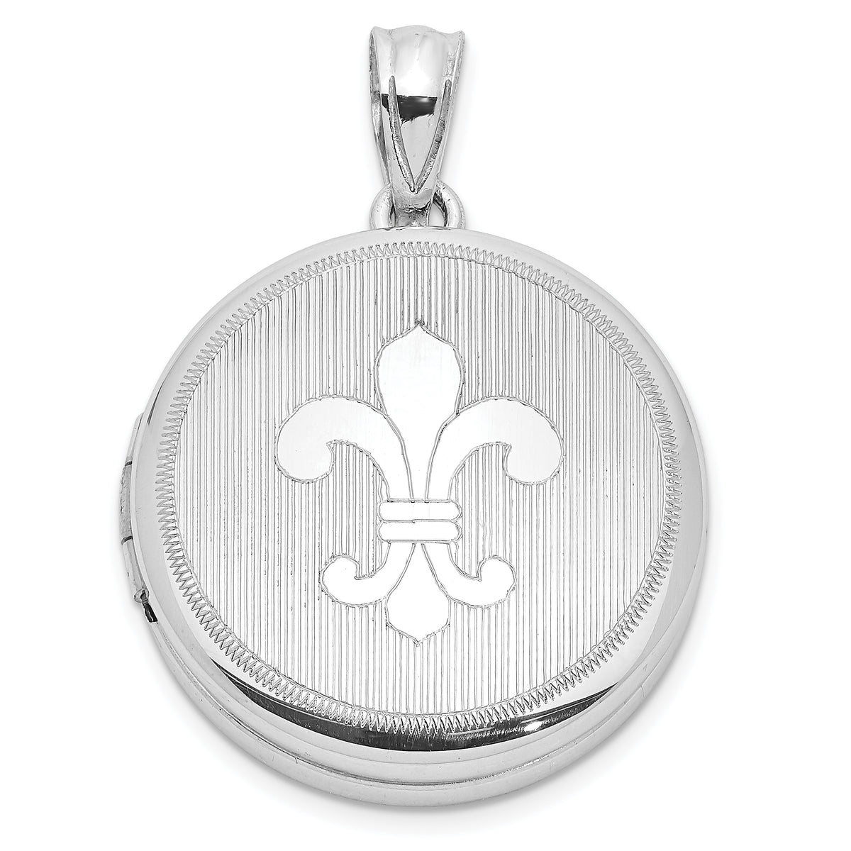 Sterling Silver Rhodium-plated Fleur de Lis 20mm Round Locket