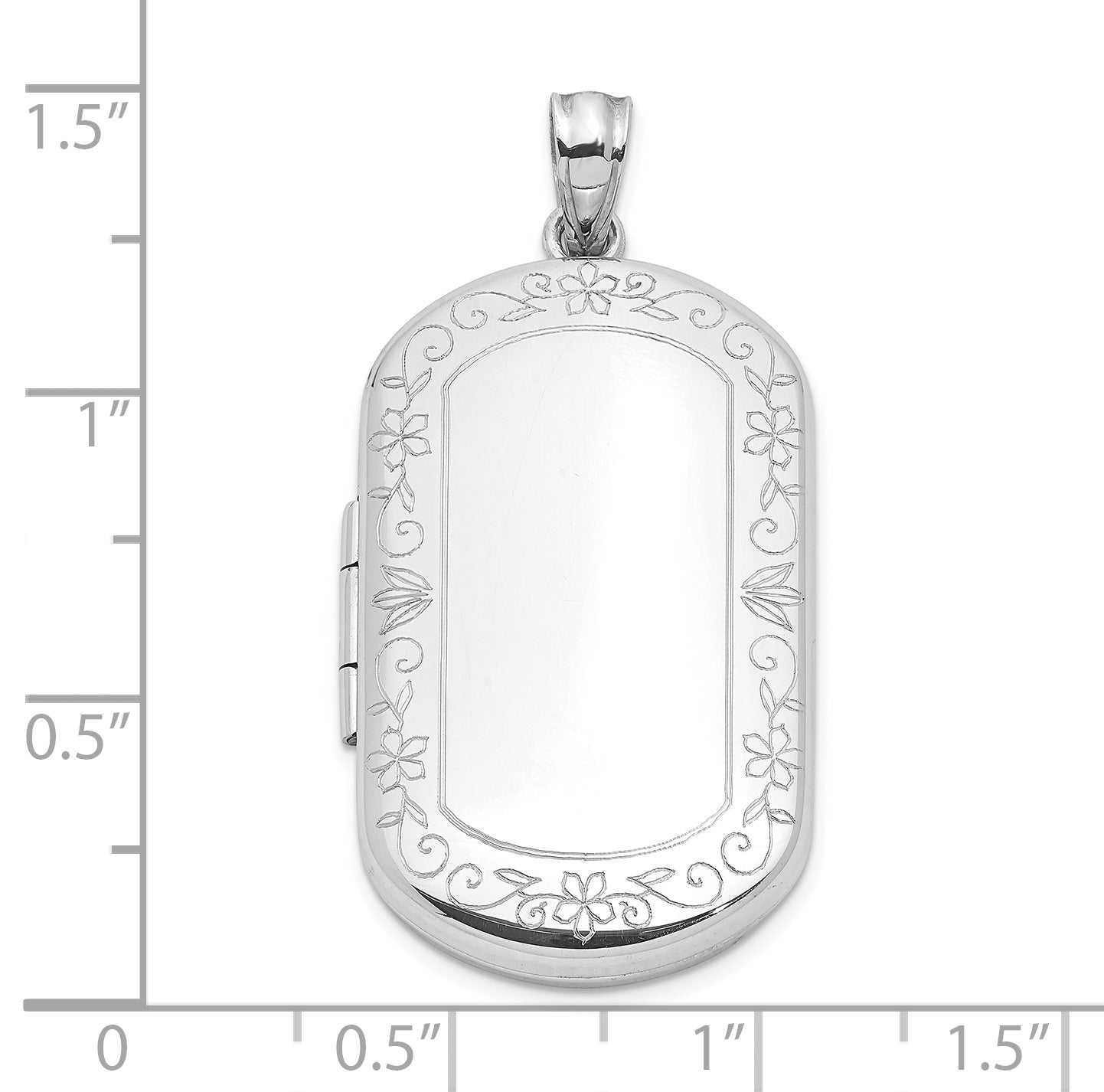 Sterling Silver Rhodium-plated Scrolled Border 30x19mm Rectangle Locket