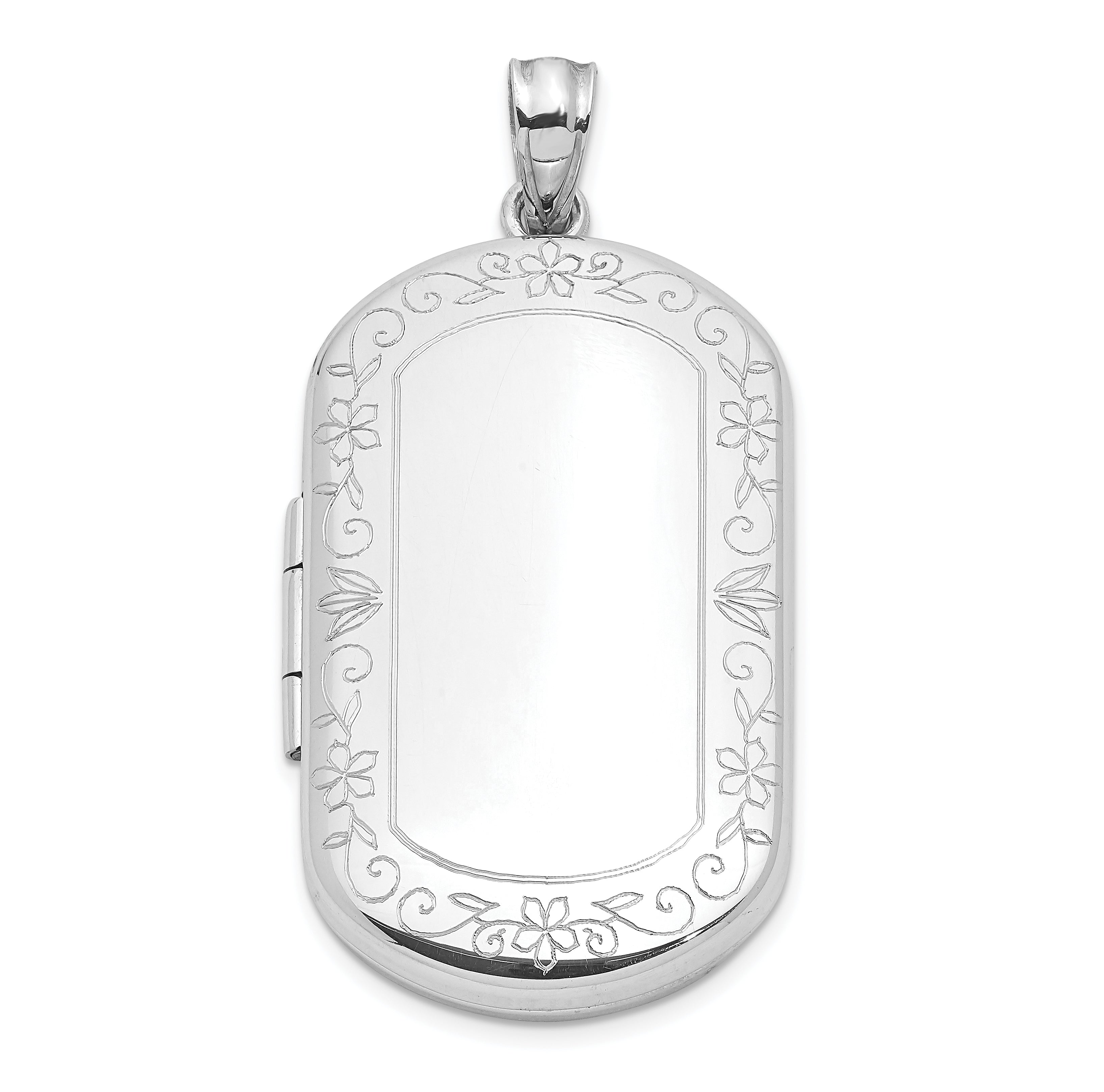 Sterling Silver Rhodium-plated Scrolled Border 30x19mm Rectangle Locket