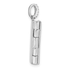 Sterling Silver Rhodium-plated CZ 19mm Book Locket