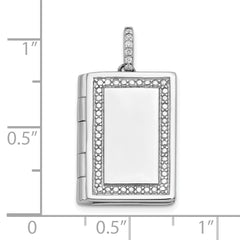 Sterling Silver Rhodium-plated CZ 19mm Book Locket