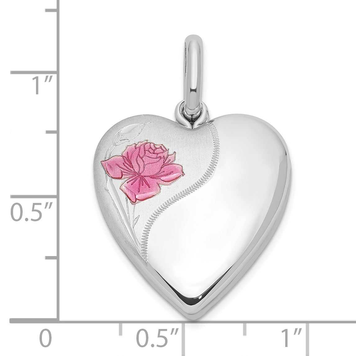 Sterling Silver Rhodium-plated 20mm Enamel Rose Heart Swing Locket