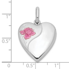 Sterling Silver Rhodium-plated 20mm Enamel Rose Heart Swing Locket