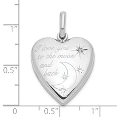 Sterling Silver Rhod-pltd 20mm Diamond LOVE TO MOON Swing Locket