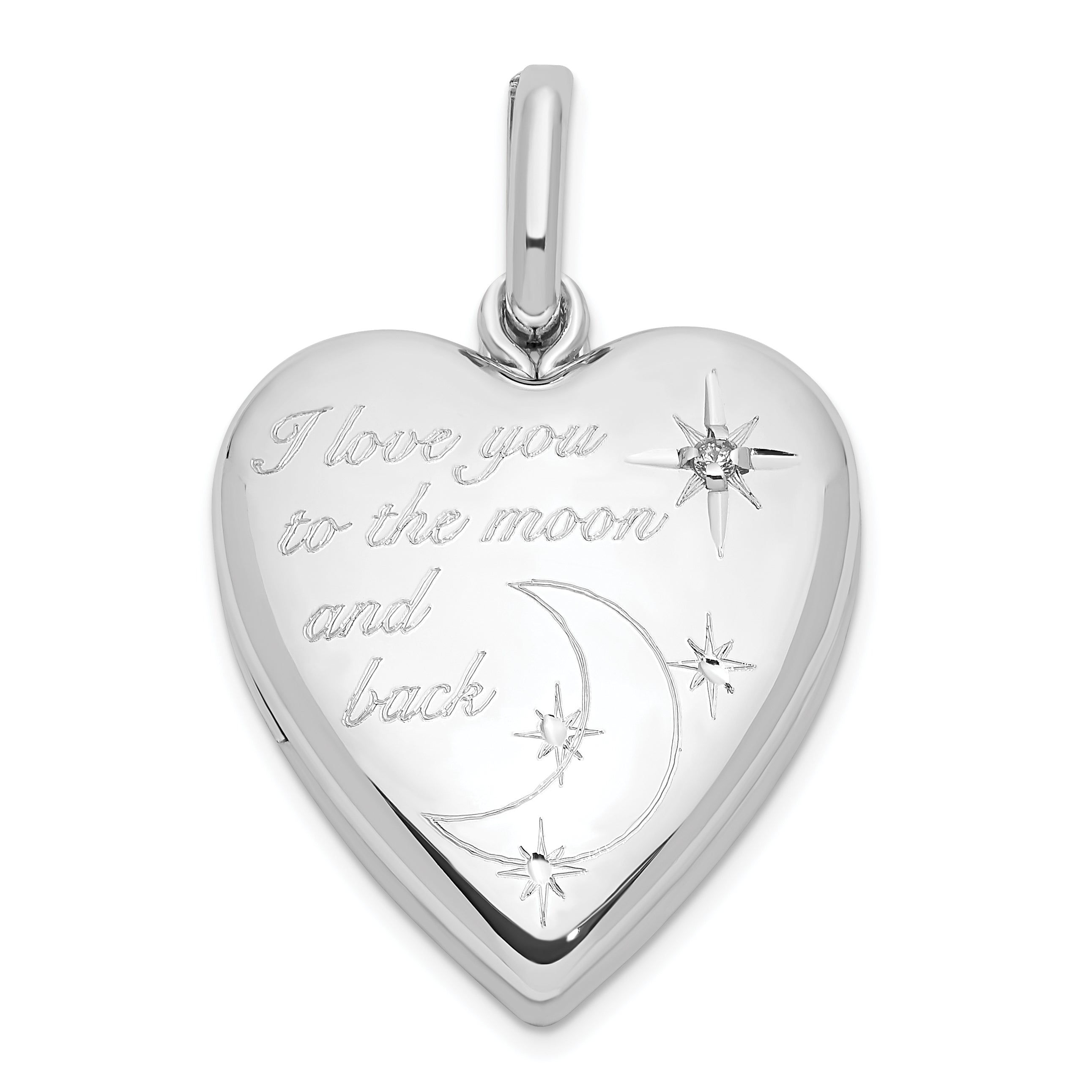 Sterling Silver Rhod-pltd 20mm Diamond LOVE TO MOON Swing Locket