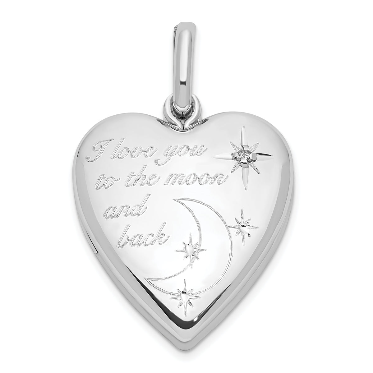 Sterling Silver Rhod-pltd 20mm Diamond LOVE TO MOON Swing Locket