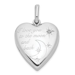 Sterling Silver Rhod-pltd 20mm Diamond LOVE TO MOON Swing Locket