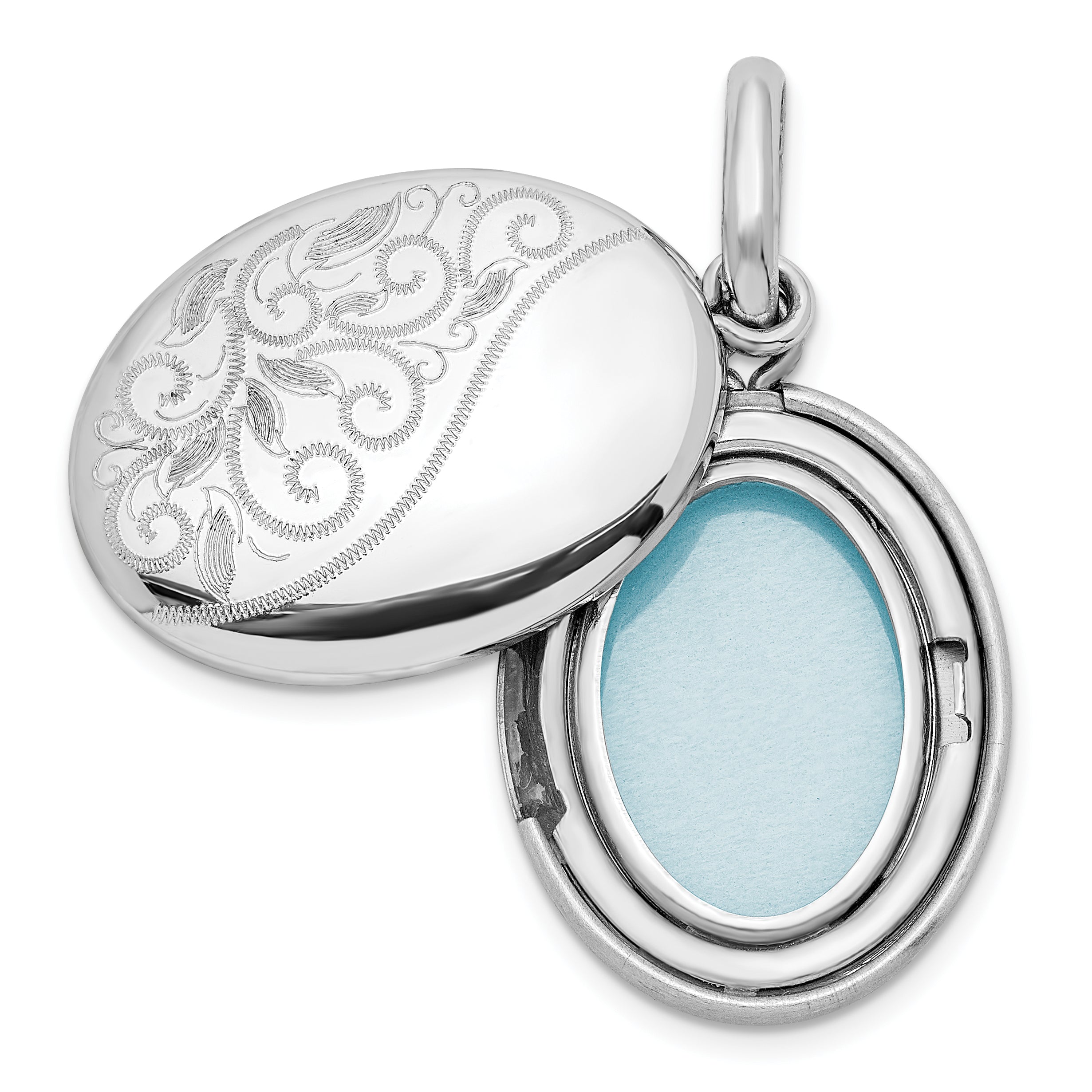 Sterling Silver Rhodium-plated Scroll 18mm Oval Swing Locket