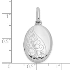 Sterling Silver Rhodium-plated Scroll 18mm Oval Swing Locket