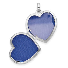 SS Rhod-pltd Polished and Textured Border Dia 18mm Heart Locket