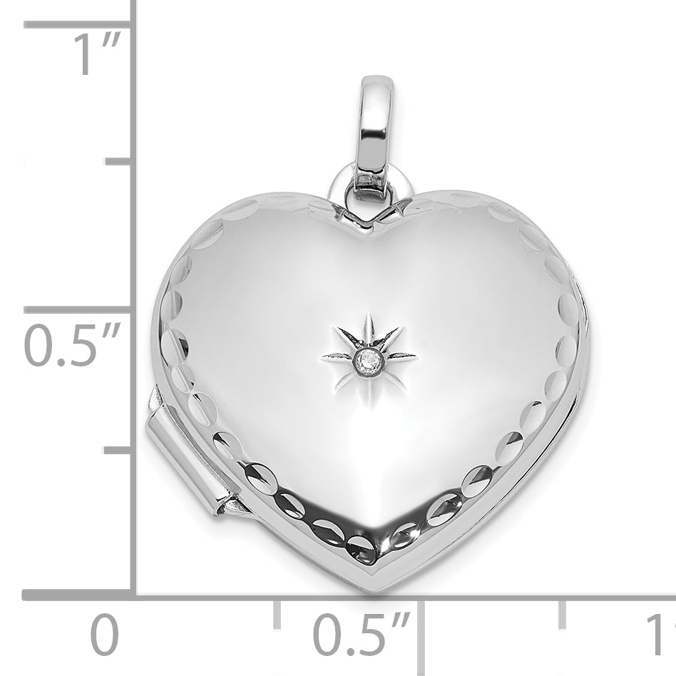 SS Rhod-pltd Polished and Textured Border Dia 18mm Heart Locket