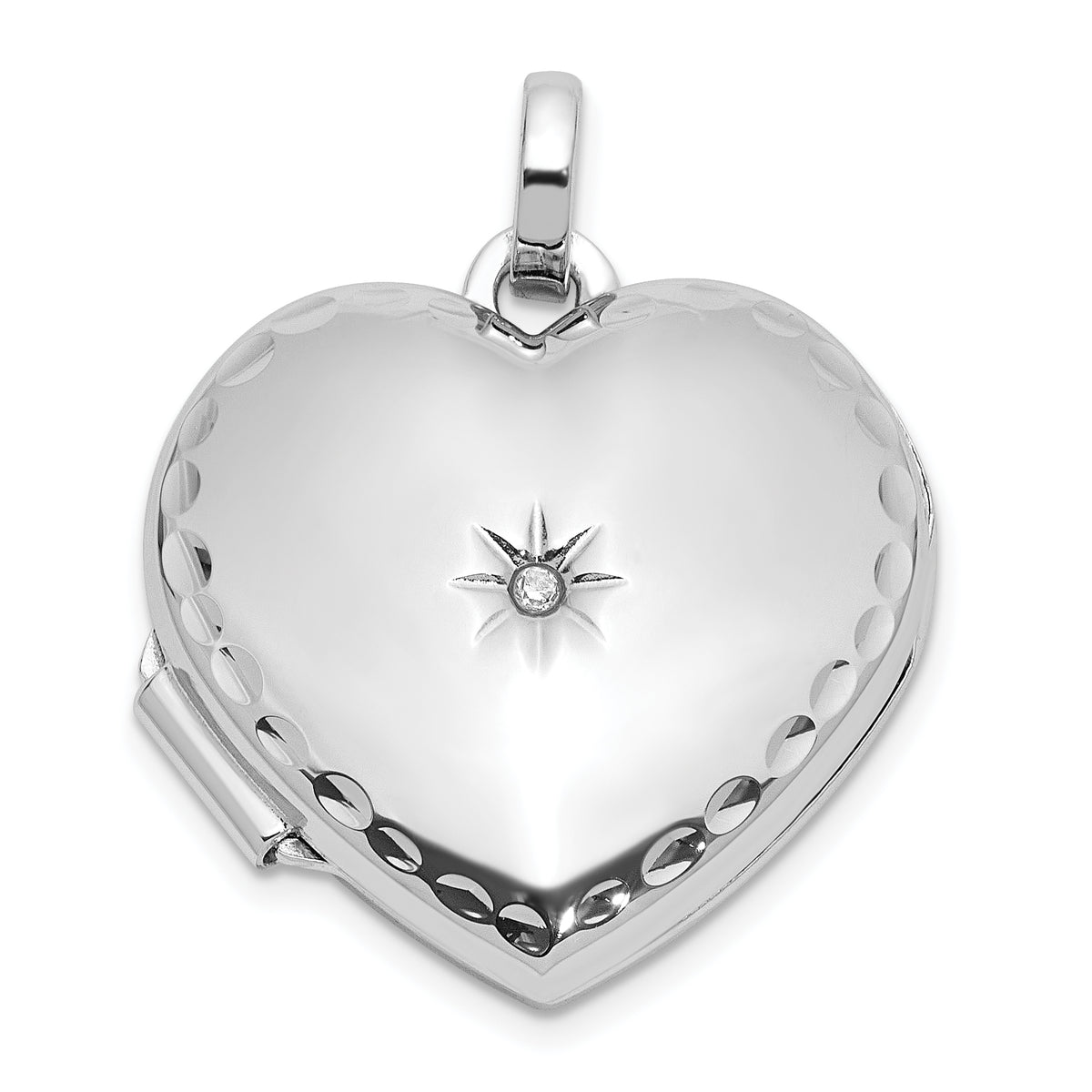 SS Rhod-pltd Polished and Textured Border Dia 18mm Heart Locket