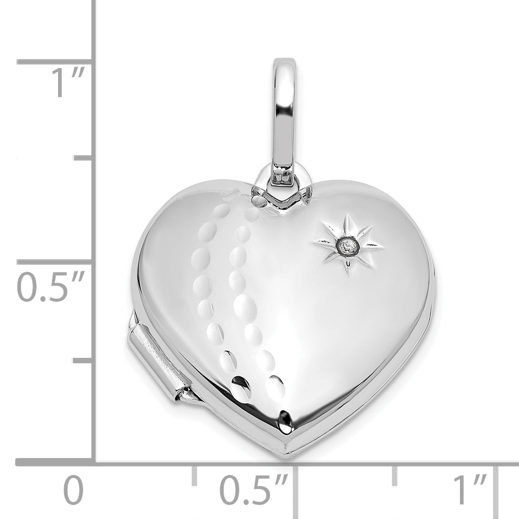 Sterling Silver Rhod-pltd Polished and Textured Dia 18mm Heart Locket