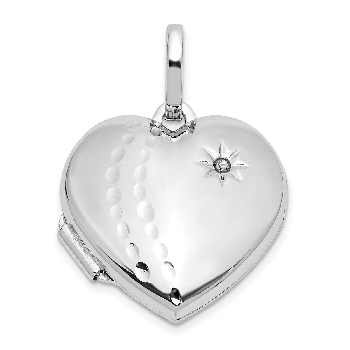 Sterling Silver Rhod-pltd Polished and Textured Dia 18mm Heart Locket