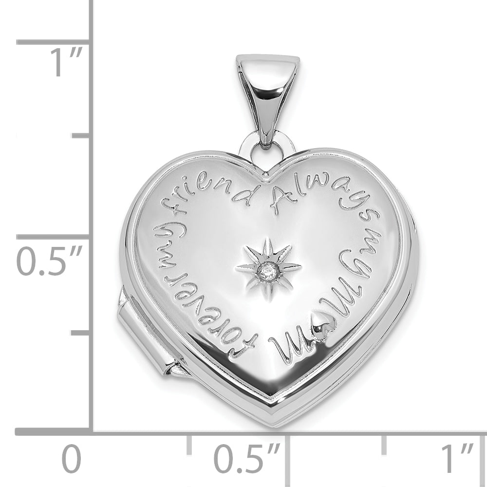 SS Rhod-plated Polished Diamond 18mm Always My Mom Heart Locket