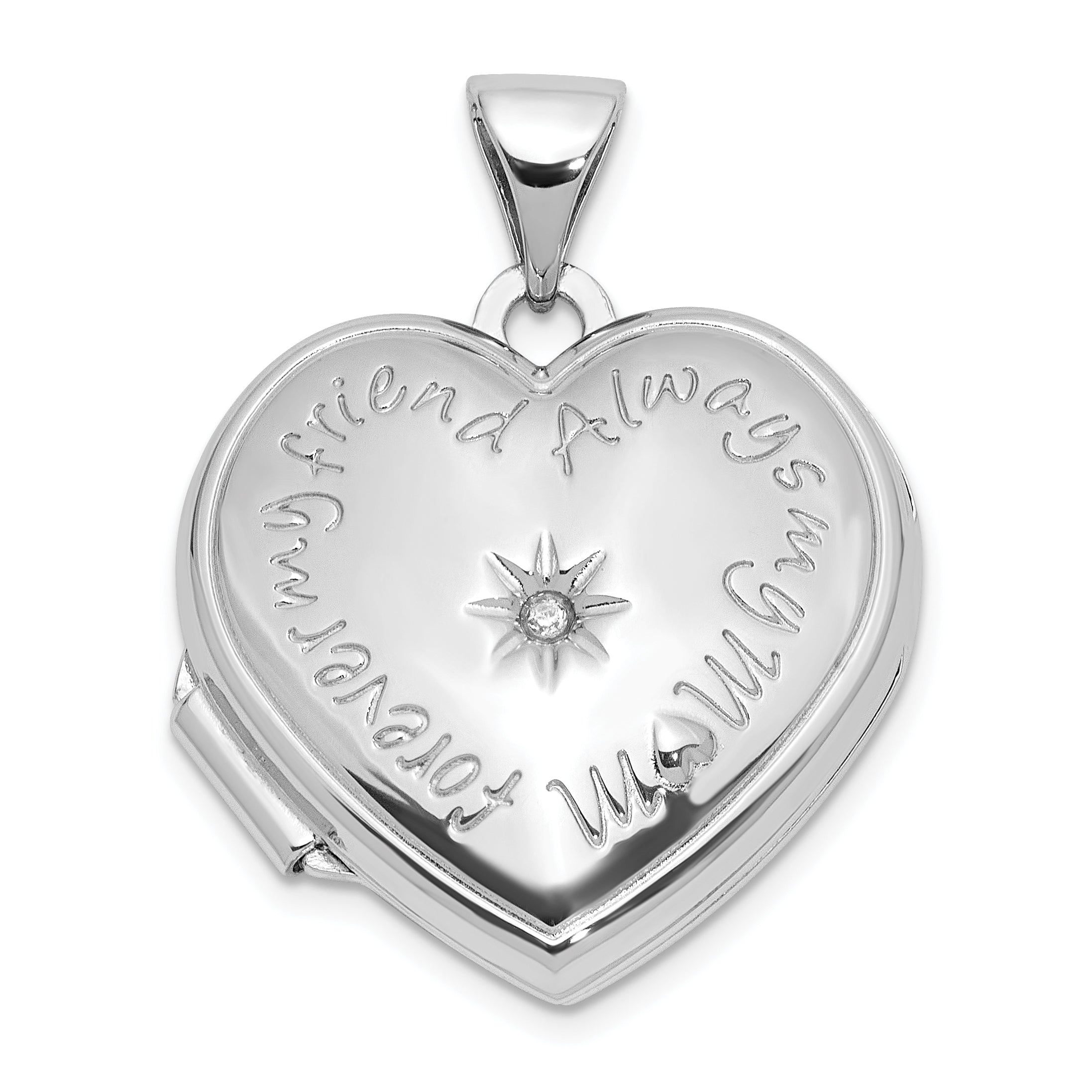 SS Rhod-plated Polished Diamond 18mm Always My Mom Heart Locket