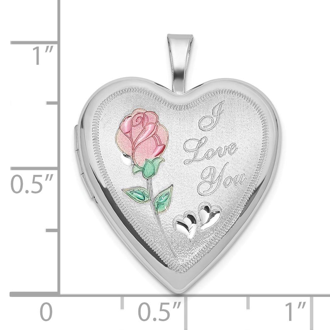 Sterling Silver RH-plate Polish/Satin Epoxy 20mm I Love You Heart Locket