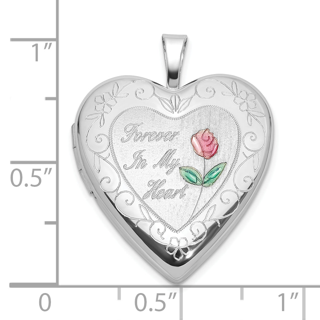 Sterling Silver Rh-plated Epoxy 20mm Forever In My Heart Rose Locket