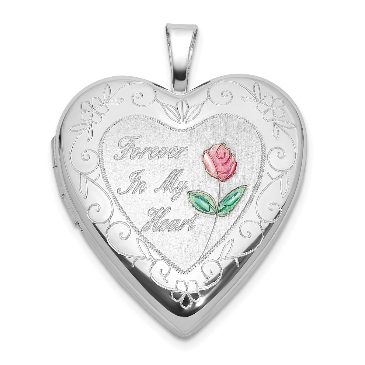 Sterling Silver Rh-plated Epoxy 20mm Forever In My Heart Rose Locket